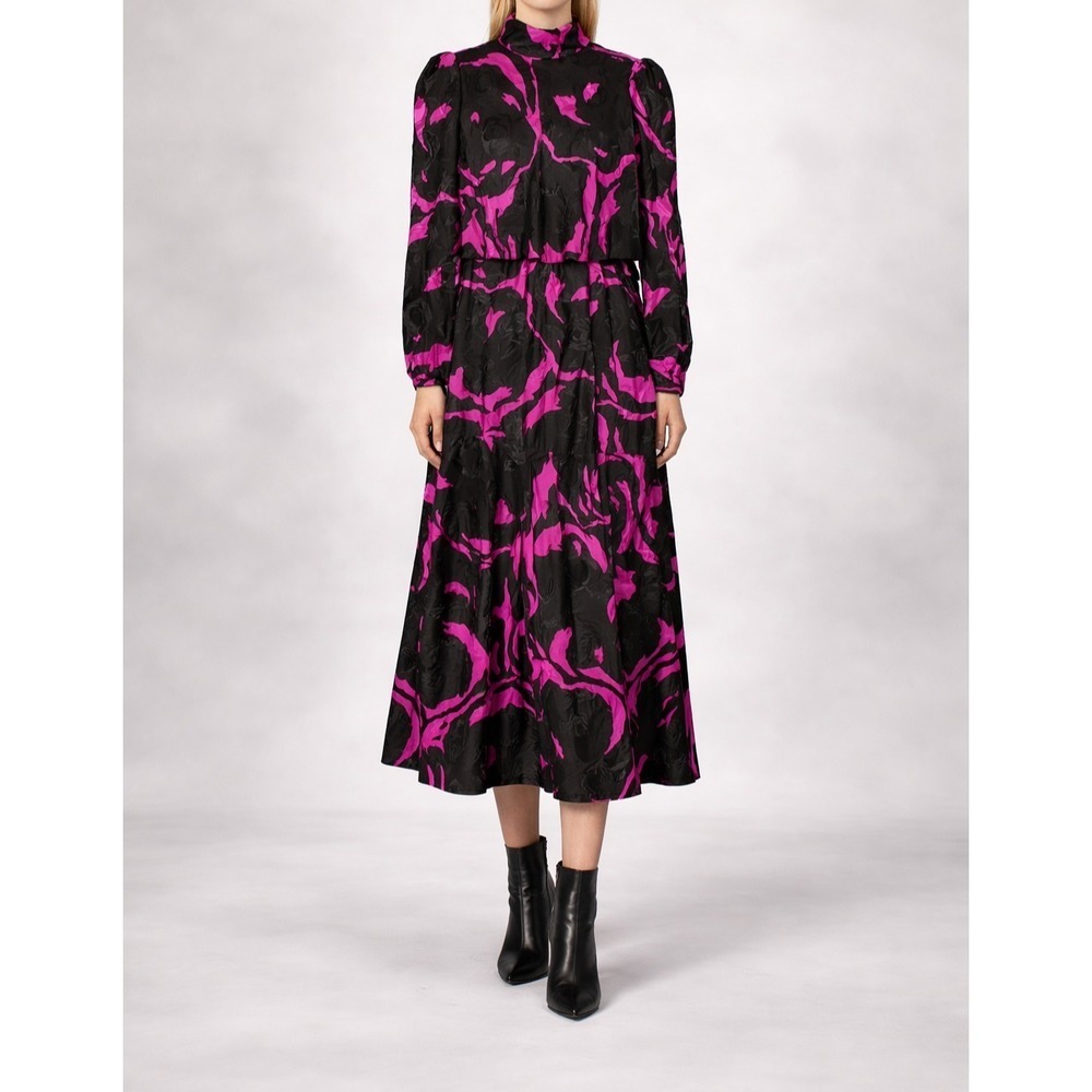 The Gilberts For Tally NY Satin Dress Vintage Bold Magenta Floral Statement SZM